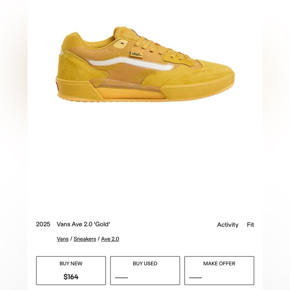 Vans Ave 2.0 Men's Sneakers - Gold Men’s size 8.5